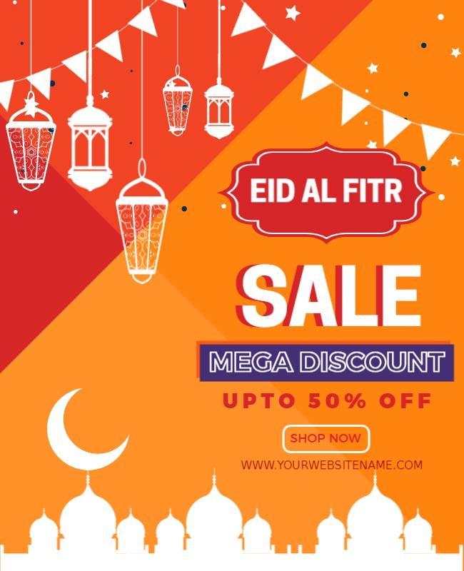 Festive Orange Eid Al Fitr Sale Discount Poster Template
