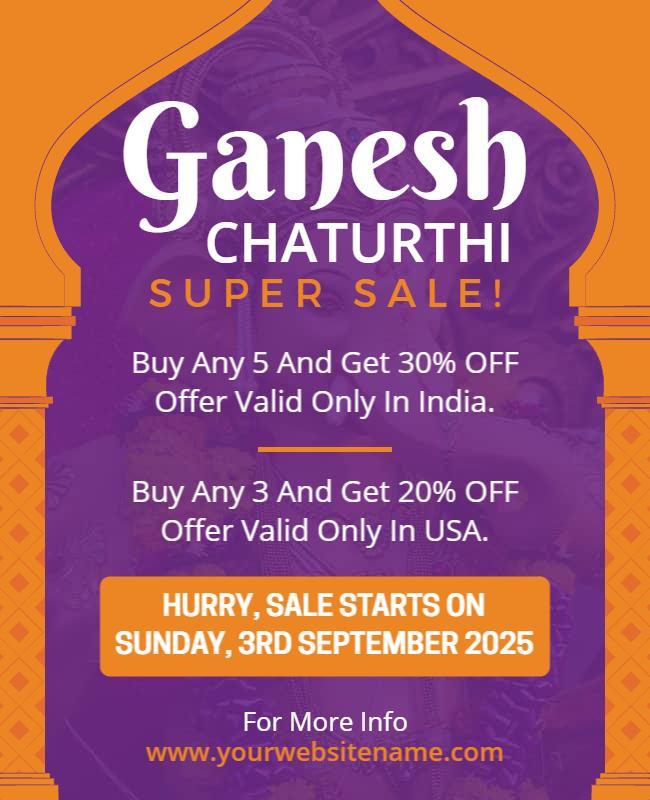 Festive Orange Ganesh Chaturthi Super Sale Poster Template