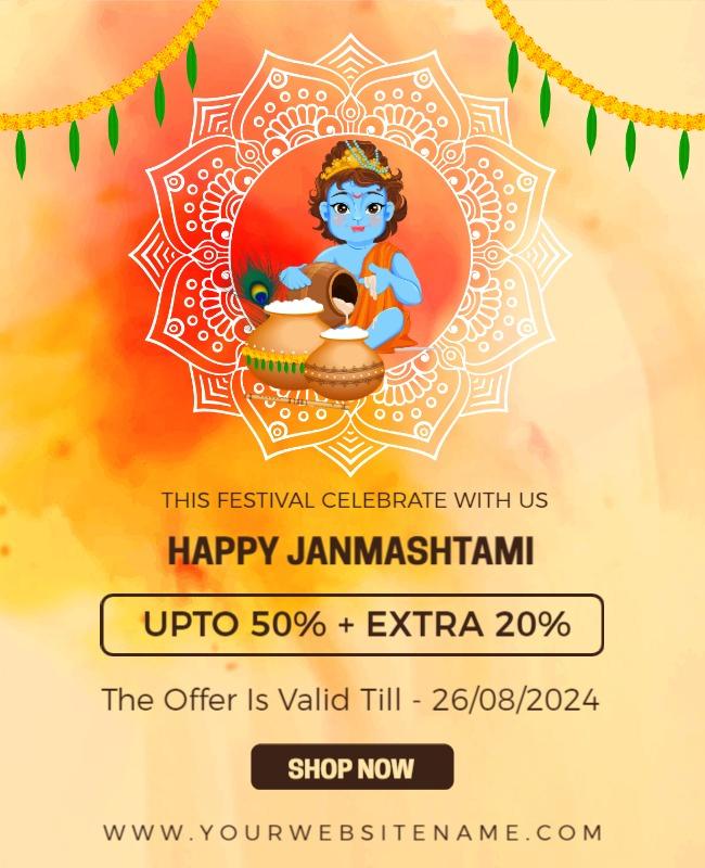 Festive Orange Janmashtami Celebration Offer Poster Template