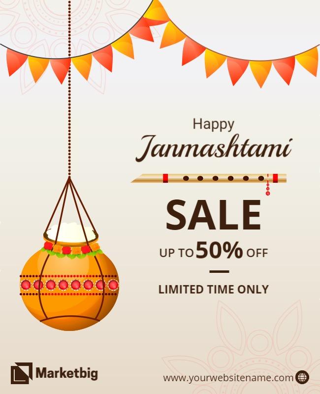 Festive Orange Janmashtami Sale Promotion Poster Template