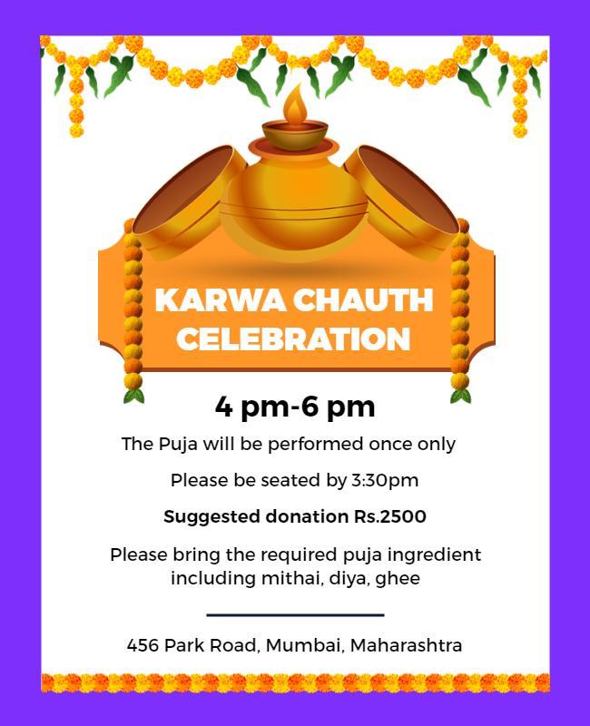 Festive Orange Karwa Chauth Celebration Invitation Poster Template