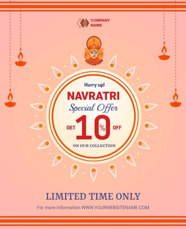 Festive Orange Navratri Special Offer Discount Poster Template