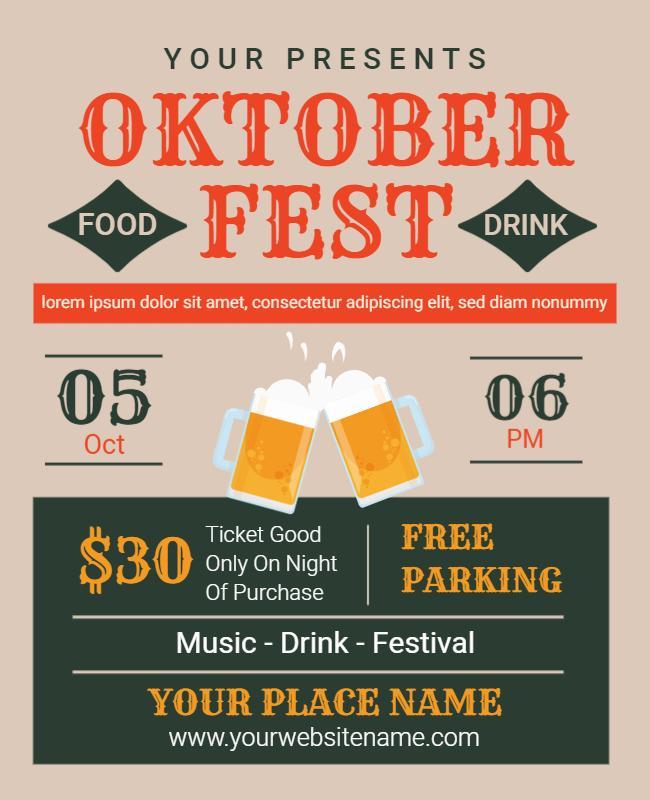 Festive Orange Oktoberfest Food and Drink Celebration Poster Template