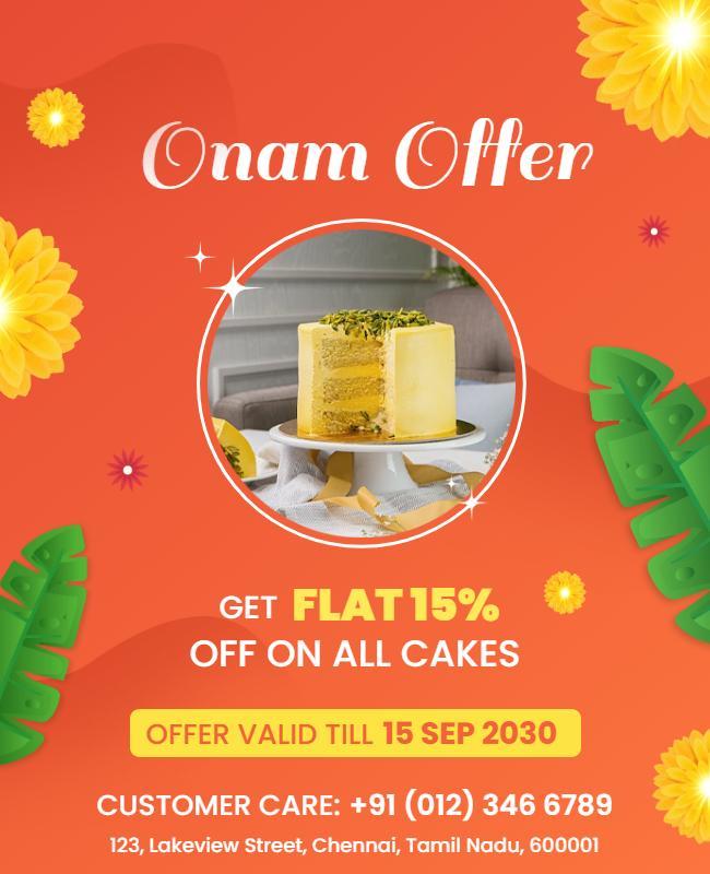 Festive Orange Onam Cake Discount Offer Poster Template
