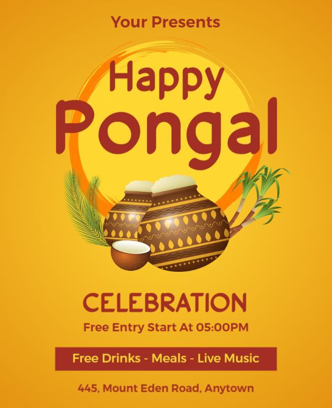 Festive Orange Pongal Celebration Cultural Flyer Template
