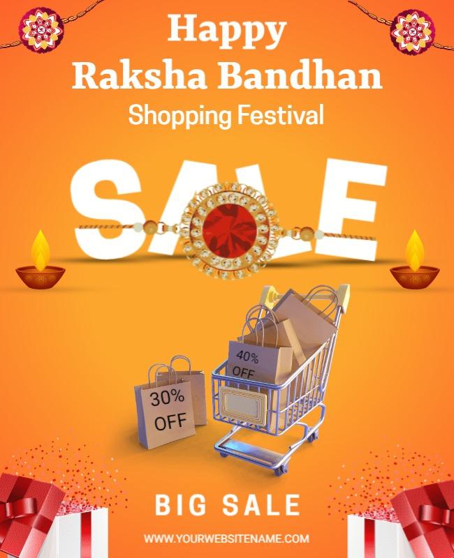 Festive Orange Raksha Bandhan Shopping Sale Poster Template