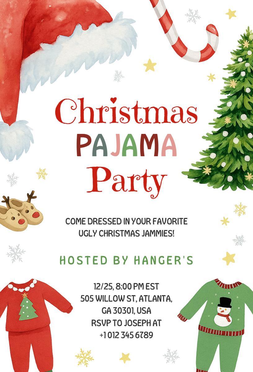 Festive Pajama Christmas Party Celebration Invitation Template