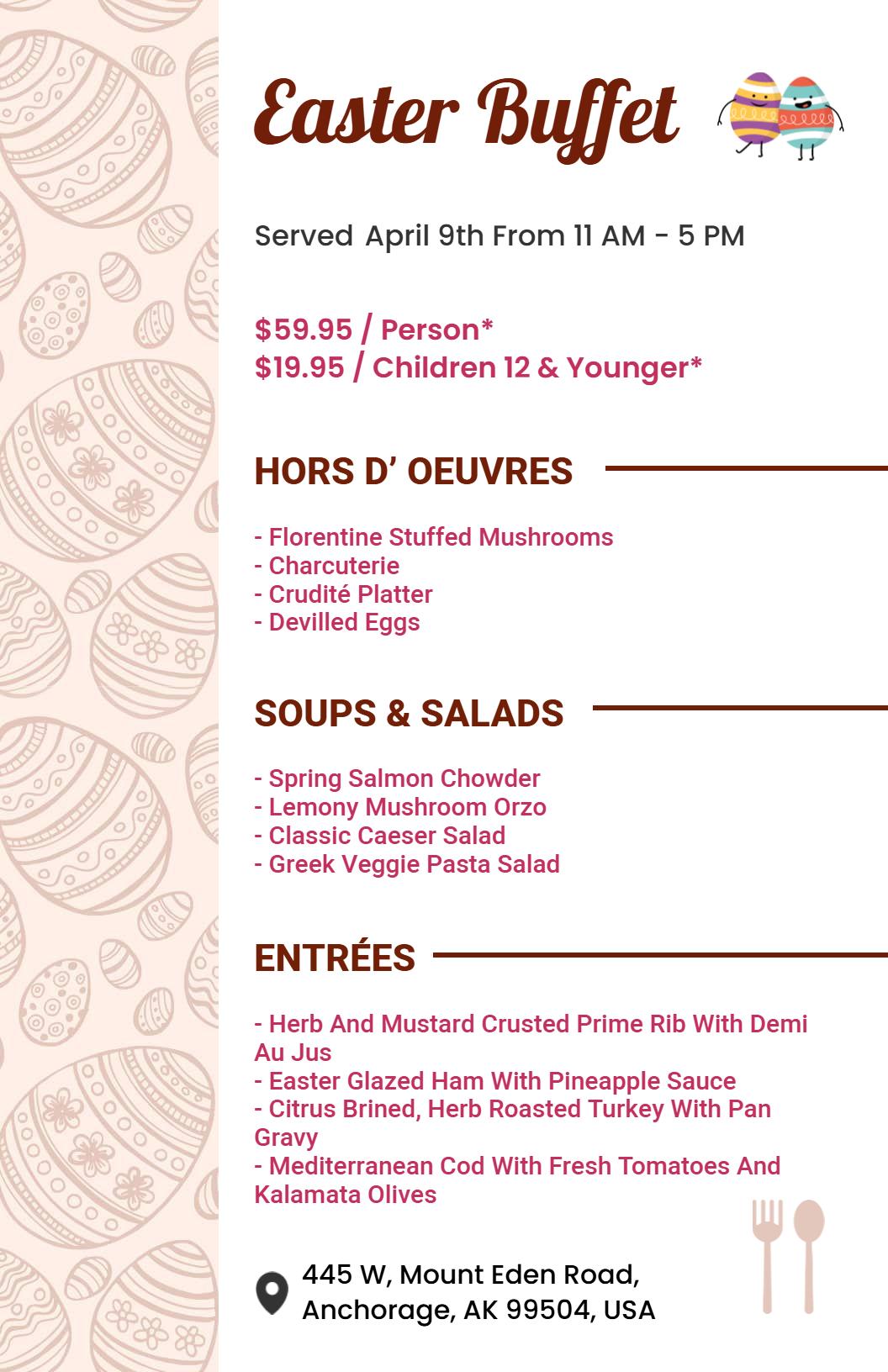 Festive Pastel Easter Theme Buffet Dining Menu Template