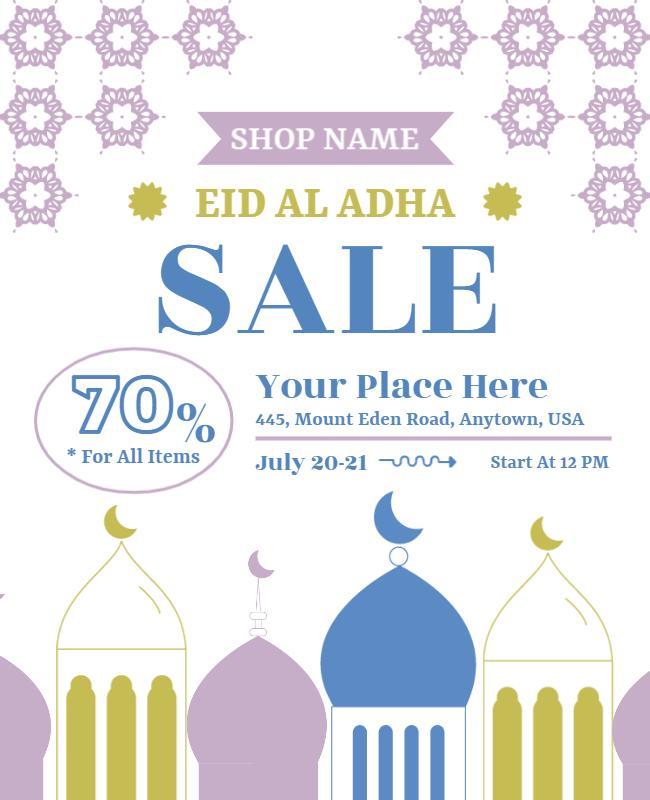 Festive Pastel Eid al-Adha Sale Announcement Flyer Template