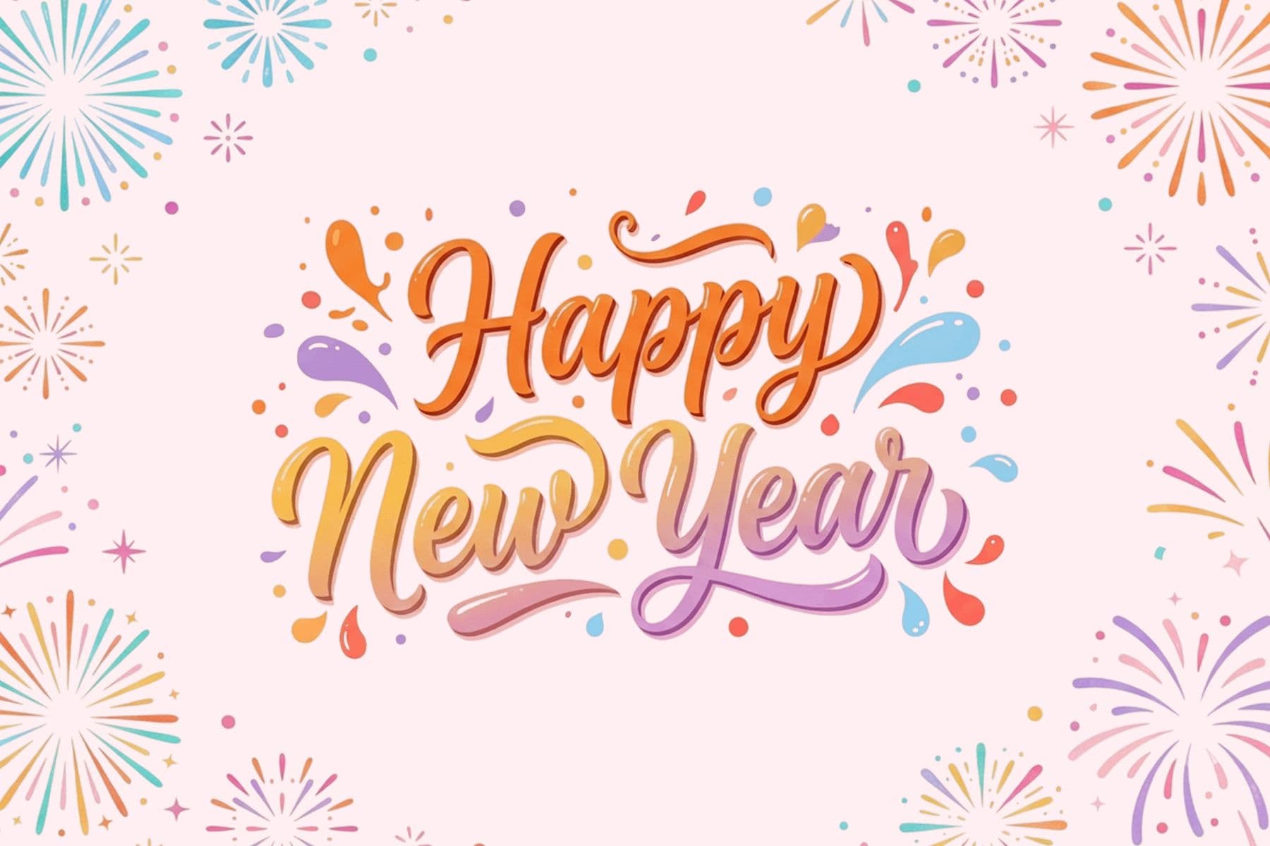 Festive Pastel Fireworks Happy New Year Postcard Template