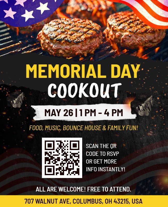 Festive Patriotic Memorial Day Cookout Invitation Poster Template