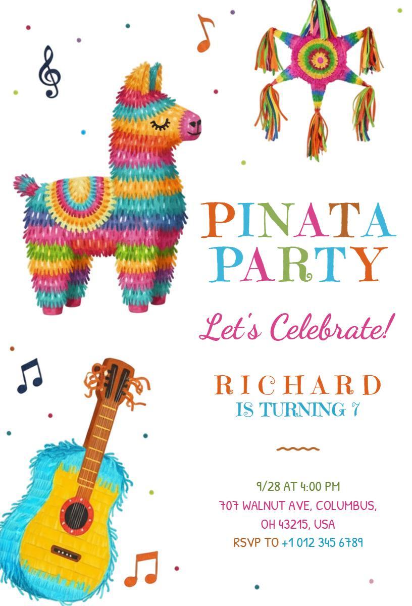 Festive Piñata Theme Colorful Birthday Party Invitation Template