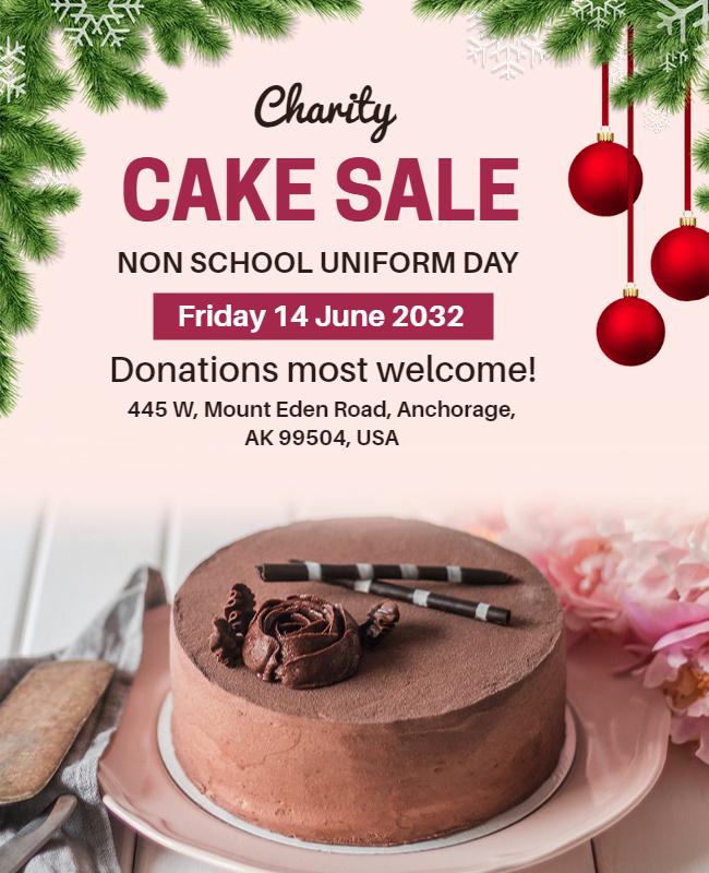 Festive Pink Charity Cake Sale Fundraiser Poster Template
