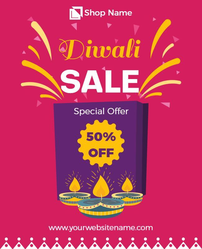 Festive Pink Diwali Sale Promotional Offer Poster Template
