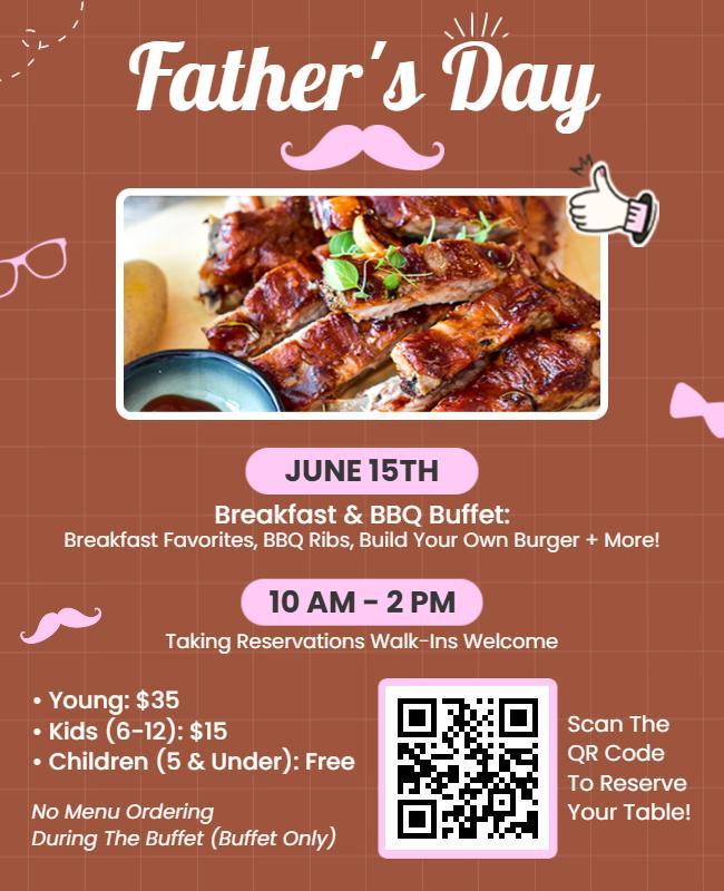 Festive Pink Father's Day BBQ Buffet Celebration Poster Template