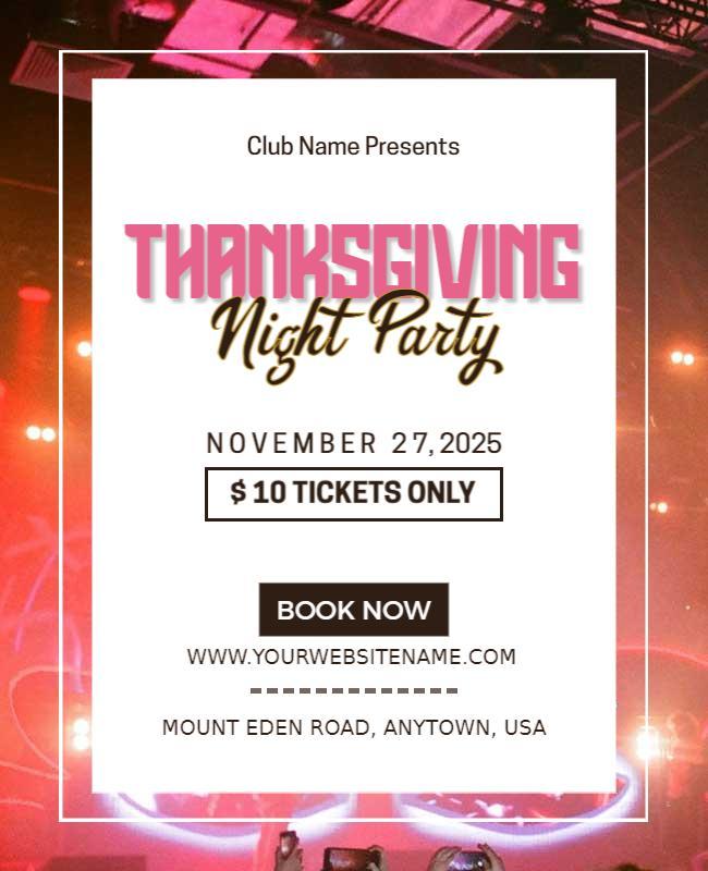Festive Pink Thanksgiving Night Party Celebration Poster Template