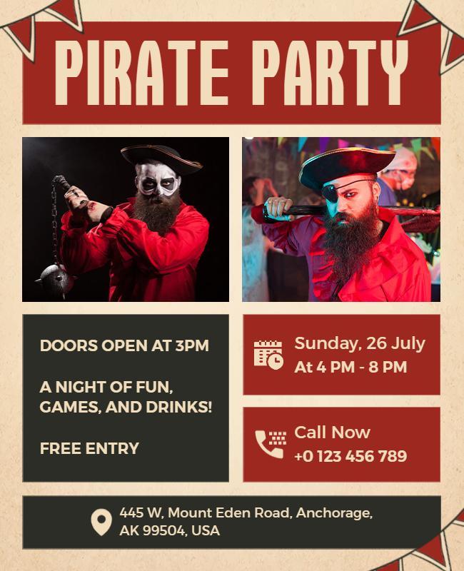 Festive Pirate Themed Party Celebration Poster Template