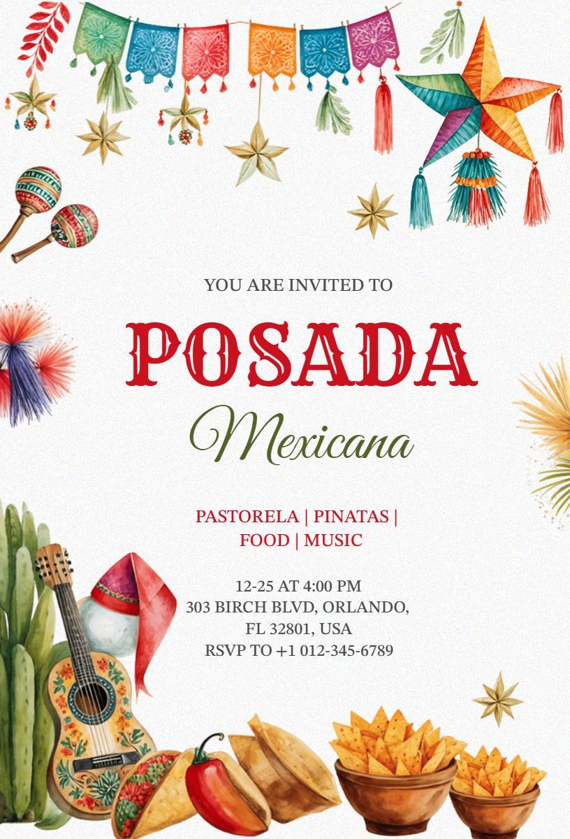 Festive Posada Mexicana Celebration Fiesta Invitation Template
