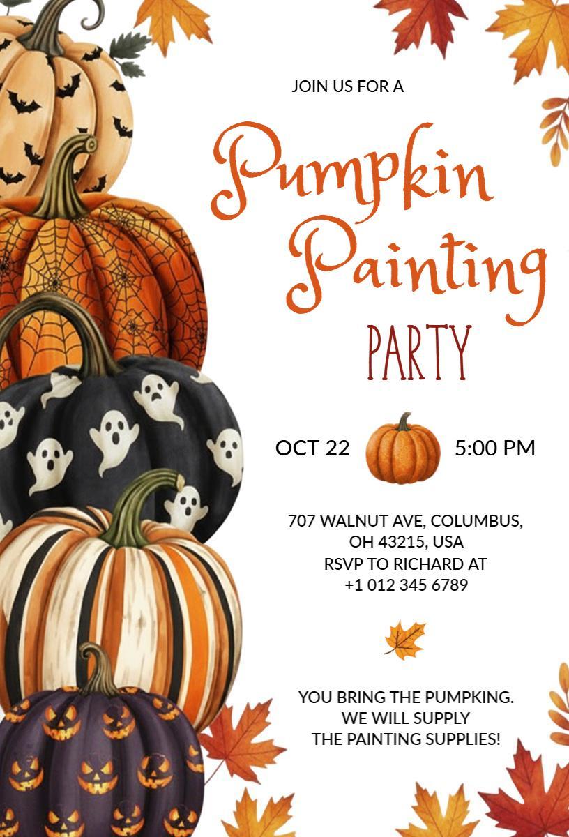 Festive Pumpkin Painting Autumn Party Invitation Template