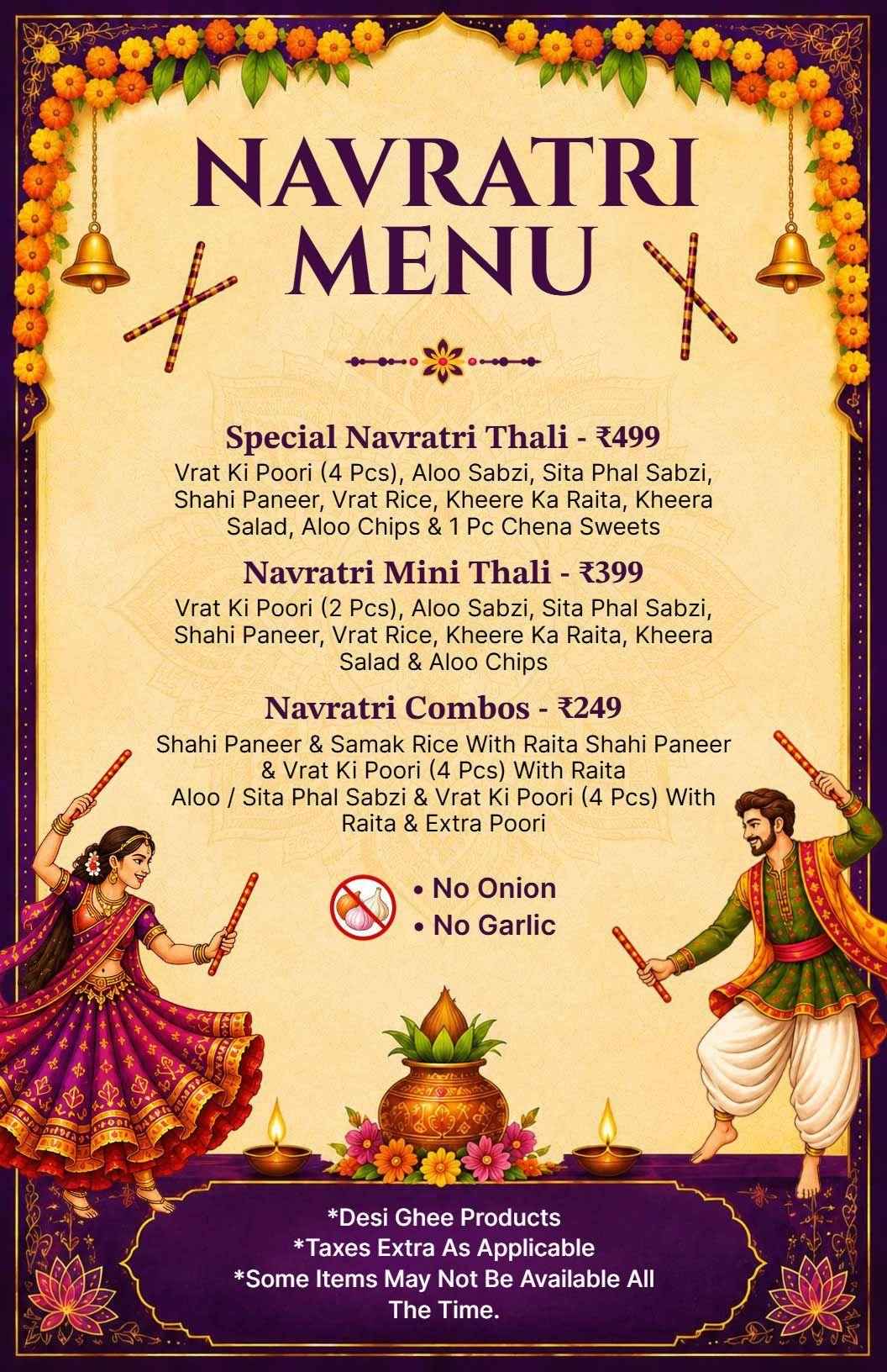 Festive Purple and Gold Navratri Special Menu Template
