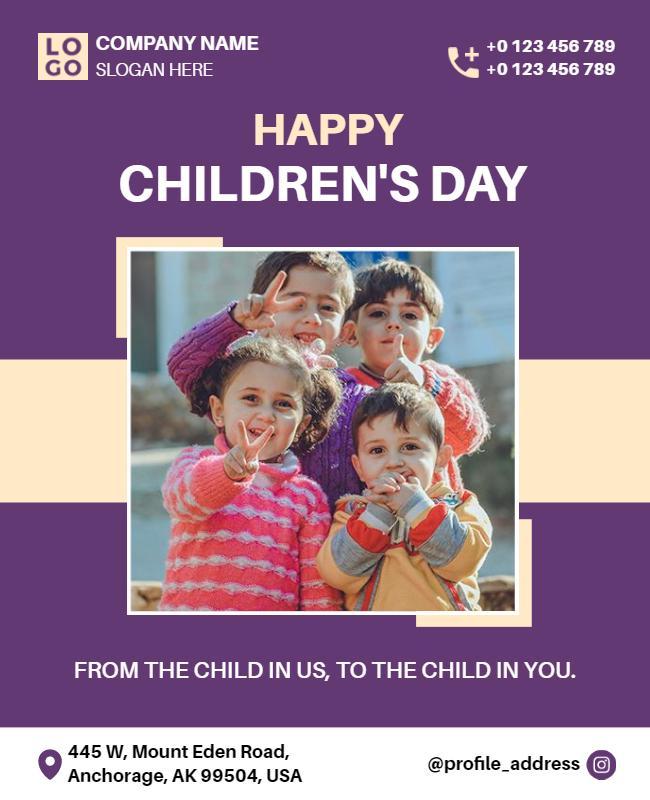 Festive Purple Children's Day Celebration Poster Template