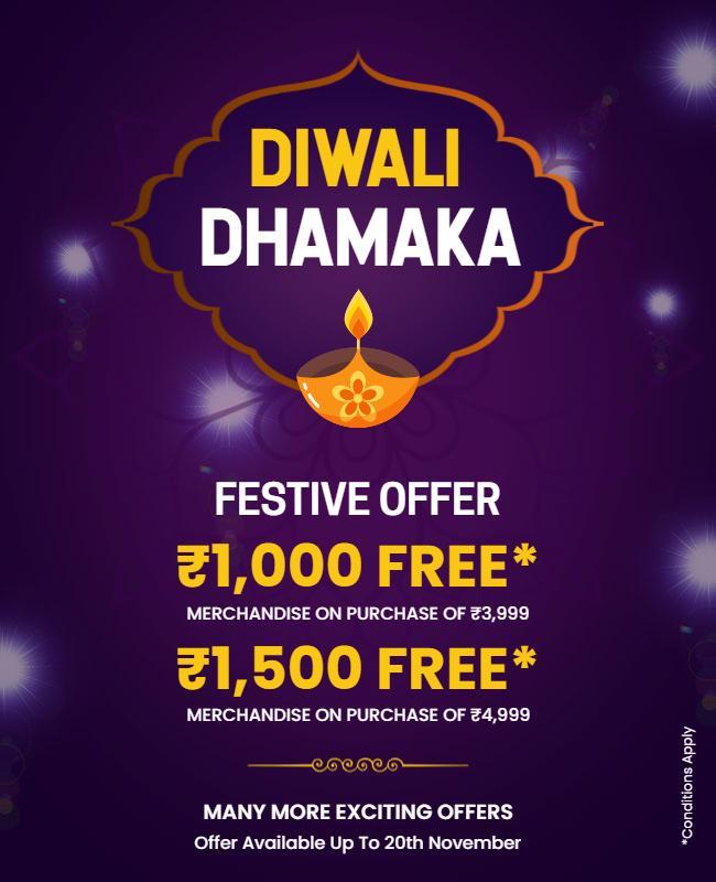 Festive Purple Diwali Dhamaka Promotional Offer Poster Template