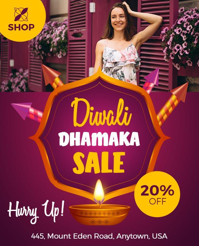 Festive Purple Diwali Dhamaka Sale Advertising Poster Template