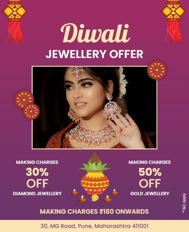 Festive Purple Diwali Jewellery Offer Promotion Poster Template