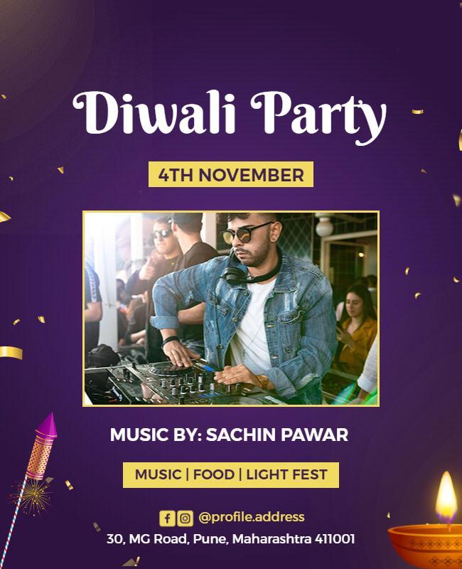 Festive Purple Diwali Party Celebration Poster Template