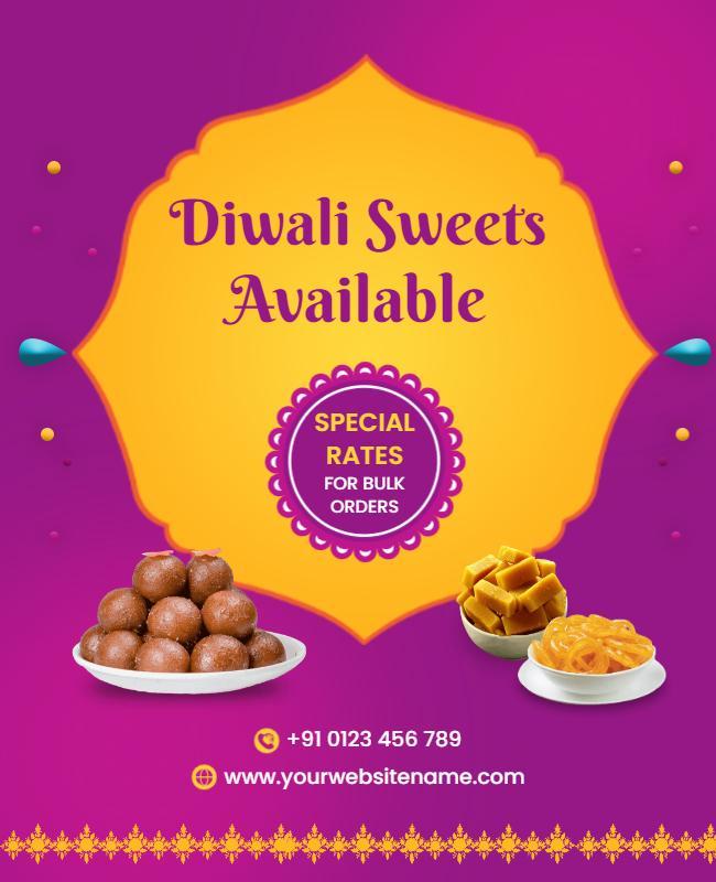 Festive Purple Diwali Sweets Bulk Order Promotion Poster Template
