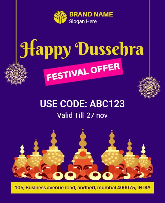 Festive Purple Dussehra Festival Offer Poster Template