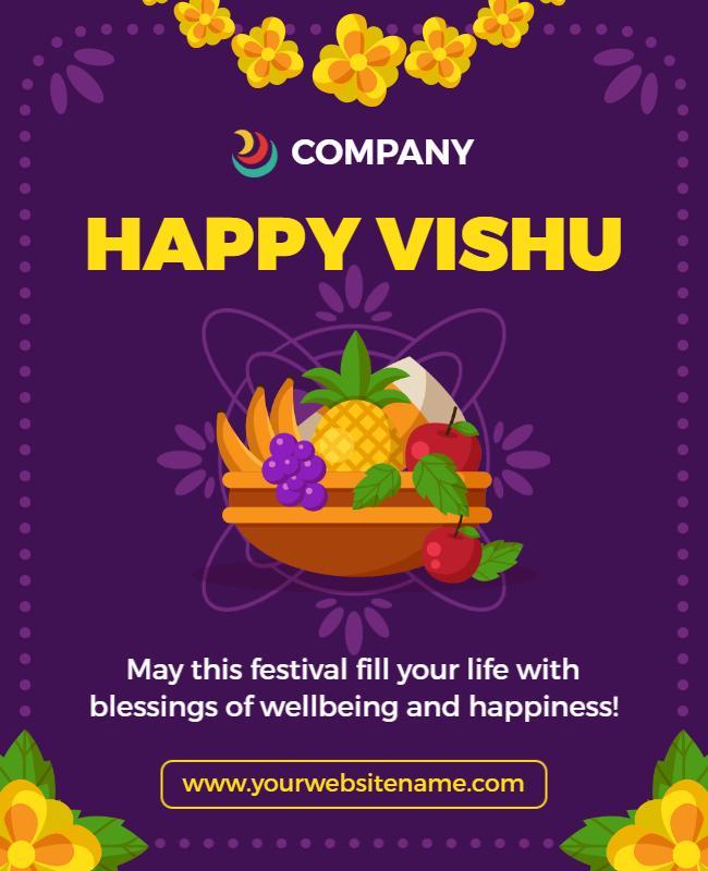 Festive Purple Floral Vishu Celebration Flyer Template