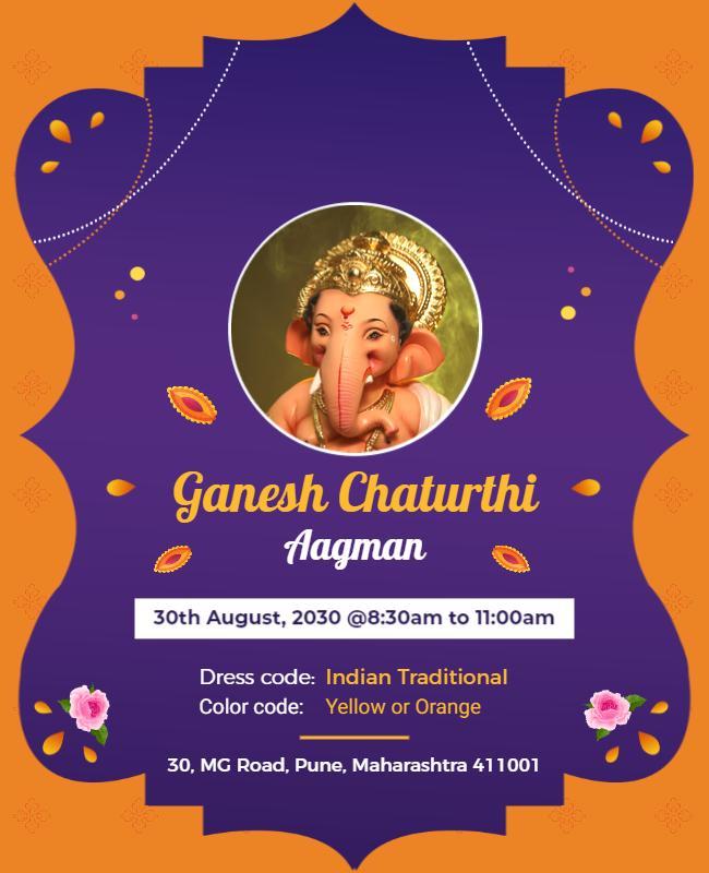 Festive Purple Ganesh Chaturthi Celebration Poster Template