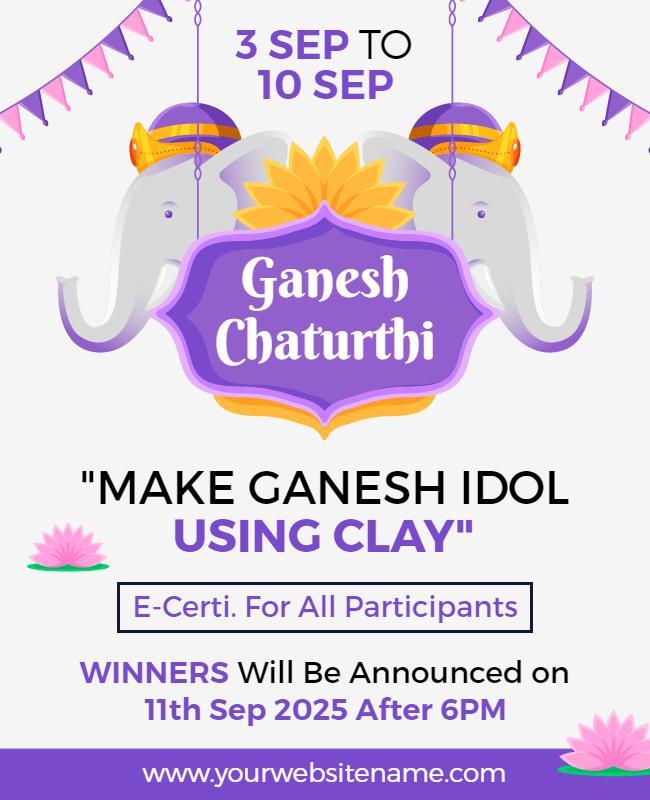 Festive Purple Ganesh Chaturthi Clay Idol Making Poster Template