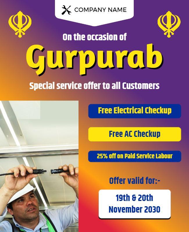 Festive Purple Gurpurab Service Offer Poster Template