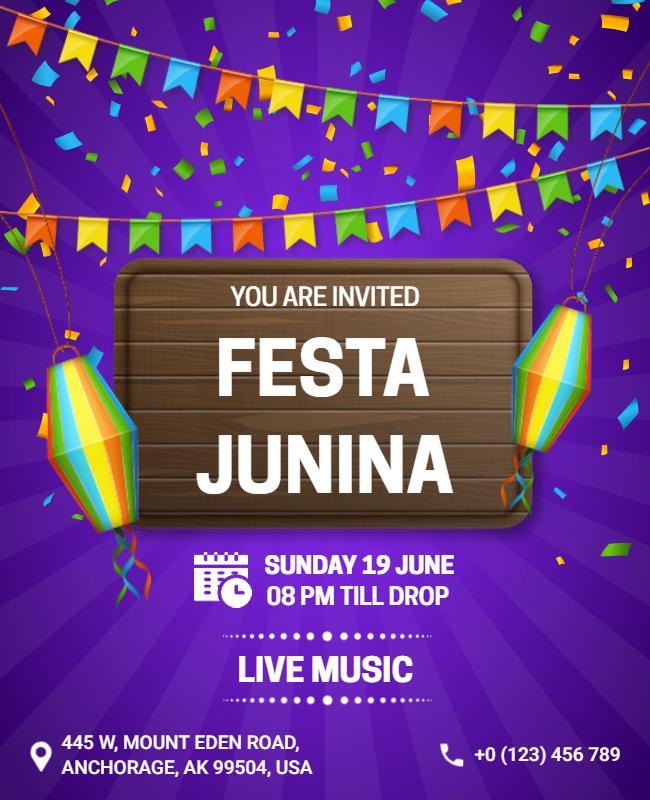 Festive Purple Junina Celebration Event Poster Template