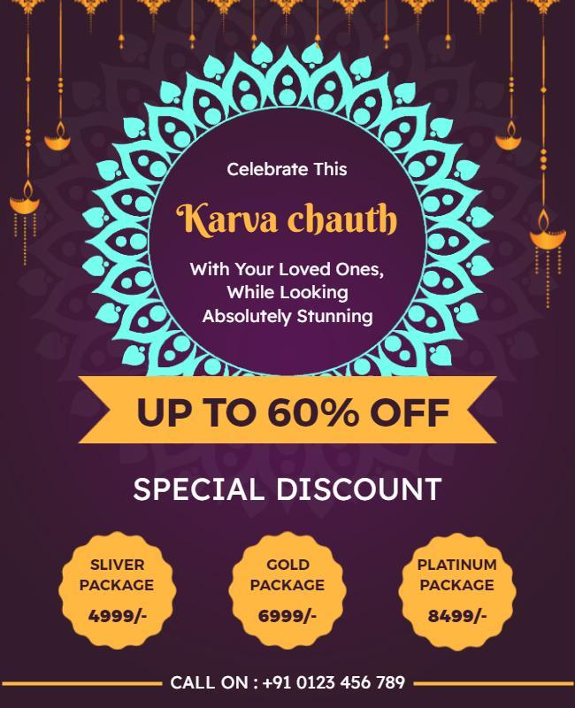 Festive Purple Karva Chauth Celebration Discount Poster Template