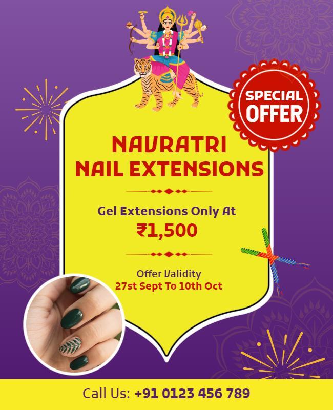 Festive Purple Navratri Gel Nail Extensions Offer Poster Template