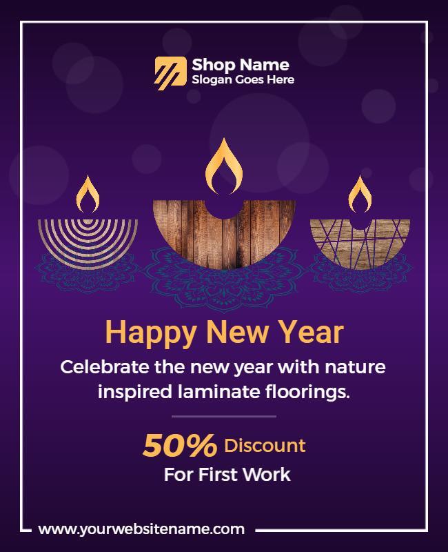 Festive Purple New Year Nature-Inspired Flooring Sale Poster Template