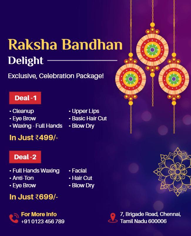 Festive Purple Raksha Bandhan Celebration Package Poster Template