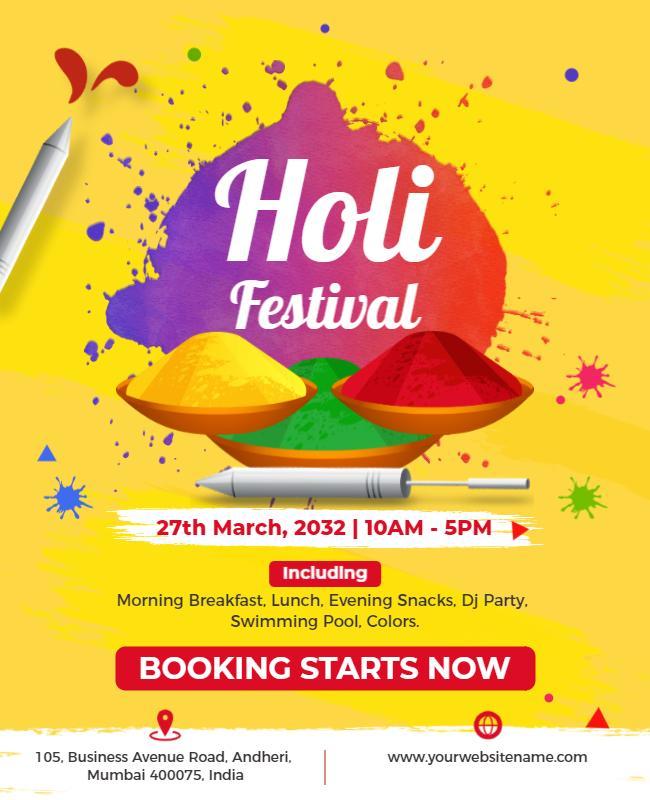 Festive Rainbow Splash for Holi Celebration Event Poster Template