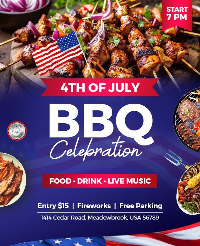 Festive Red 4th of July BBQ Celebration Poster Template