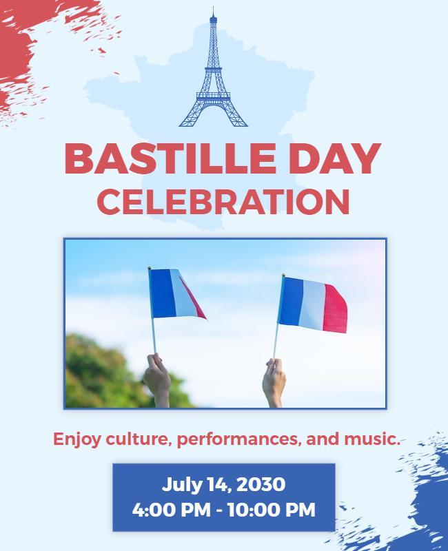 Festive Red and Blue Bastille Day Celebration Poster Template