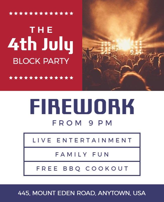 Festive Red and Blue Independence Day Block Party Poster Template