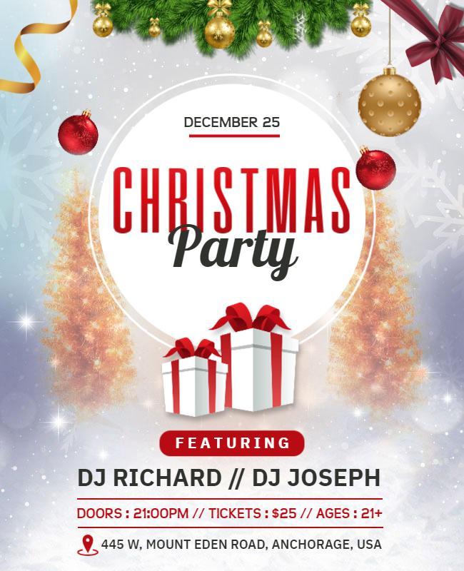 Festive Red and Gold Christmas Party Celebration Poster Template