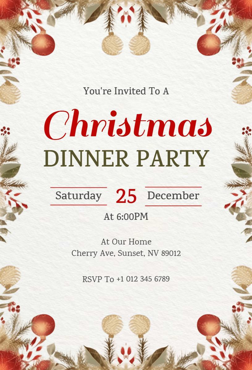 Festive Red and Green Christmas Dinner Party Invitation Template