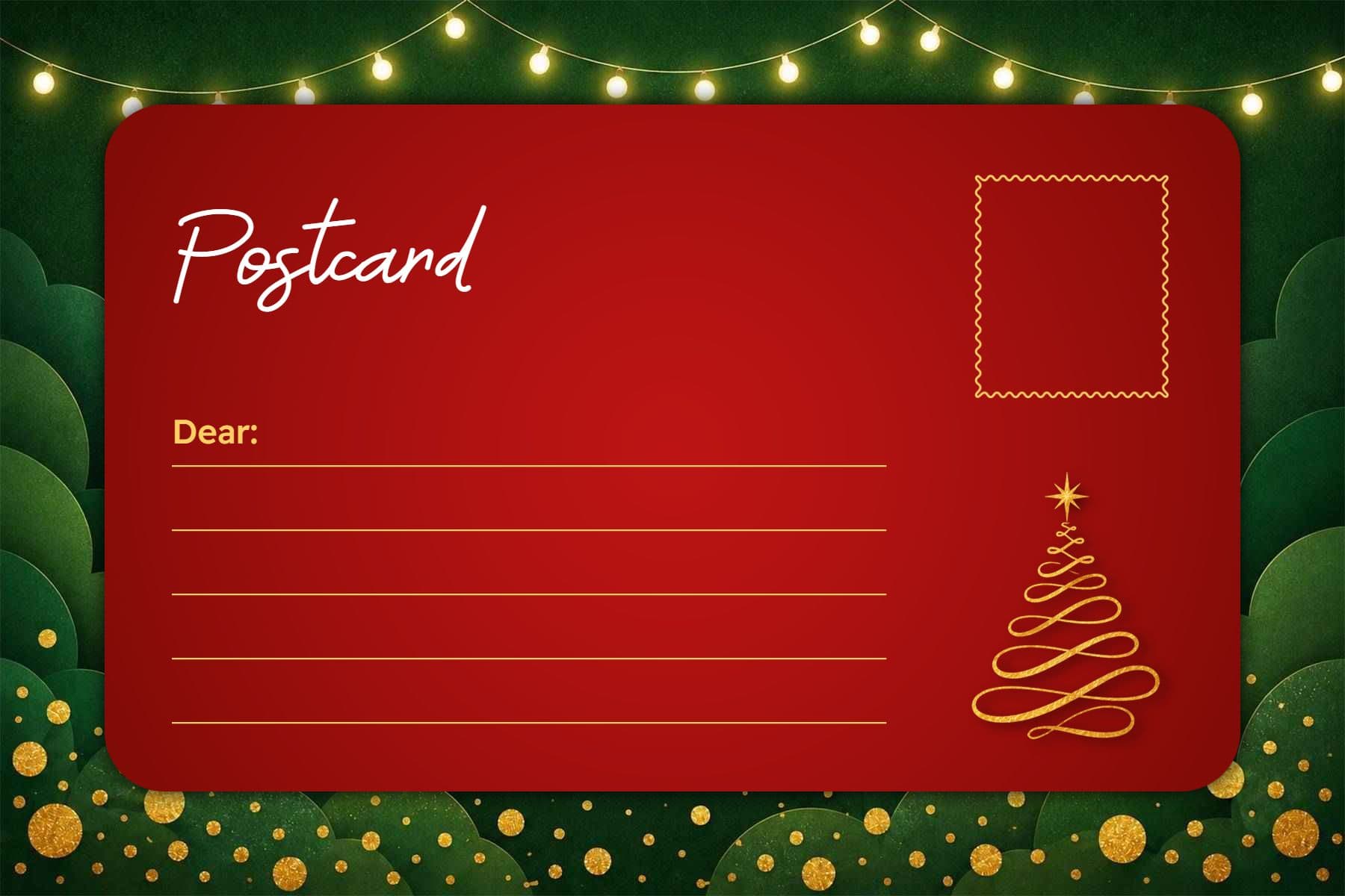 Festive Red and Green Christmas Greeting Postcard Template