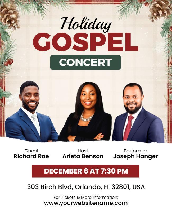 Festive Red and Green Holiday Gospel Music Concert Flyer Template