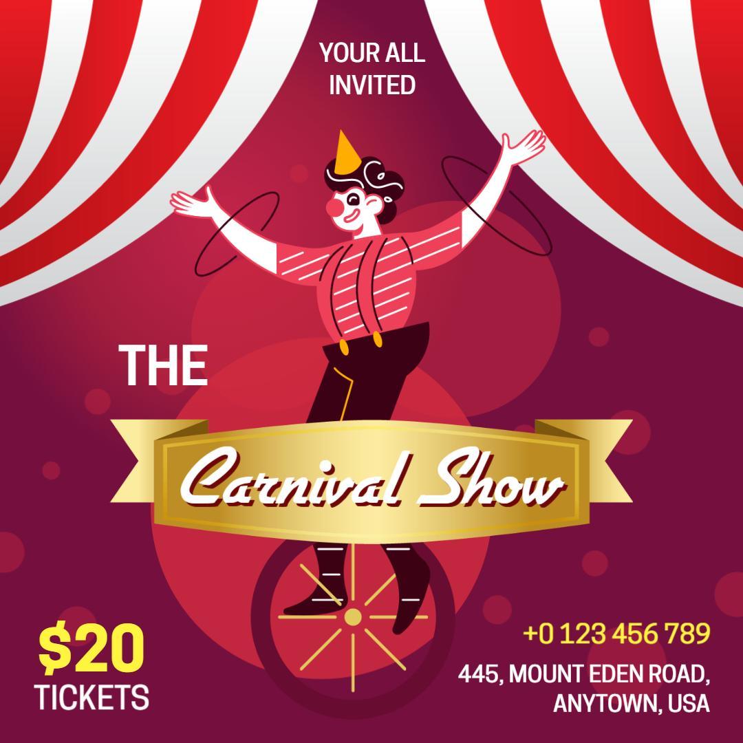 Festive Red and White Carnival Show Invitation Ad Template