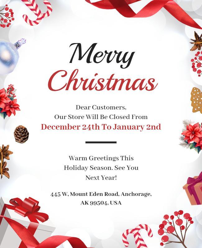 Festive Red and White Christmas Store Closure Announcement Poster Template
